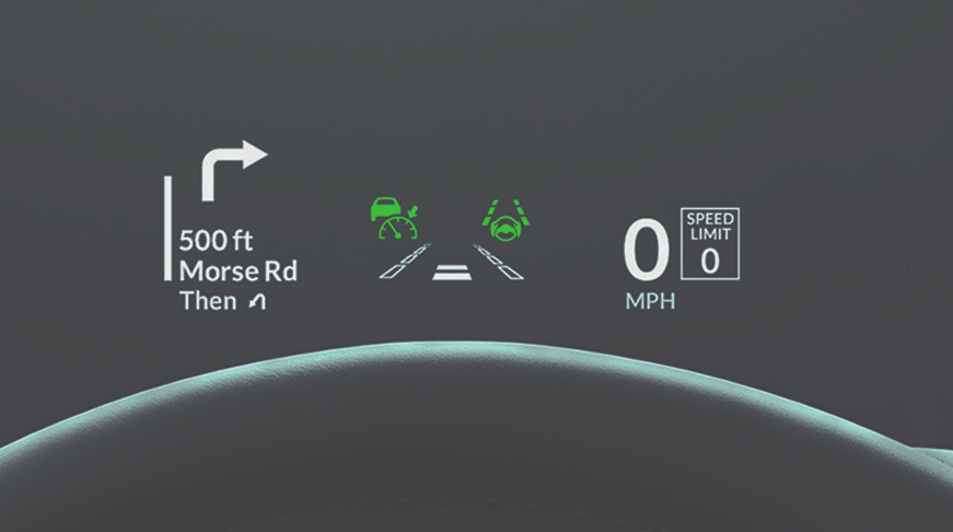 Acura MDX HUD showing navigation, lane keeping icons, speed, and speed limit