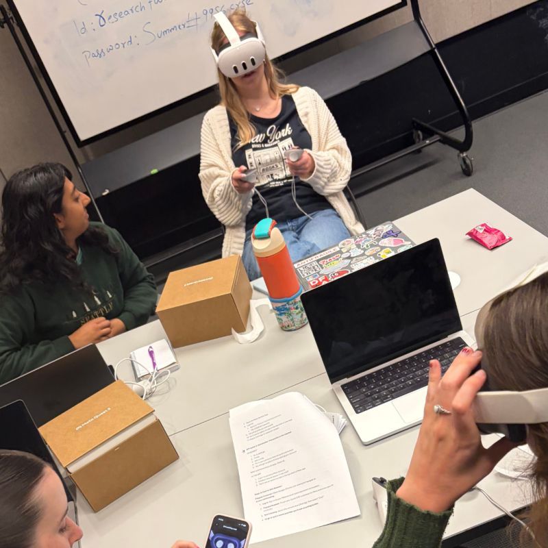 Students testing a VR prototype in class