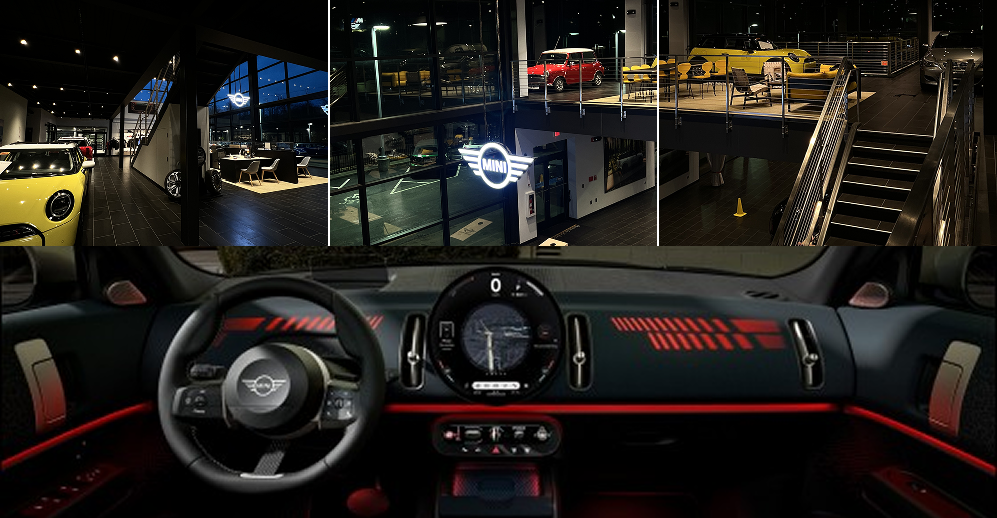 MINI showroom vs the in-car immersive cockpit experience — illustrating the brand experience gap